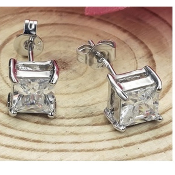 Sterling Silver Jewelry - 1.50CTW Princess Cut Diamond  Stud Earrings